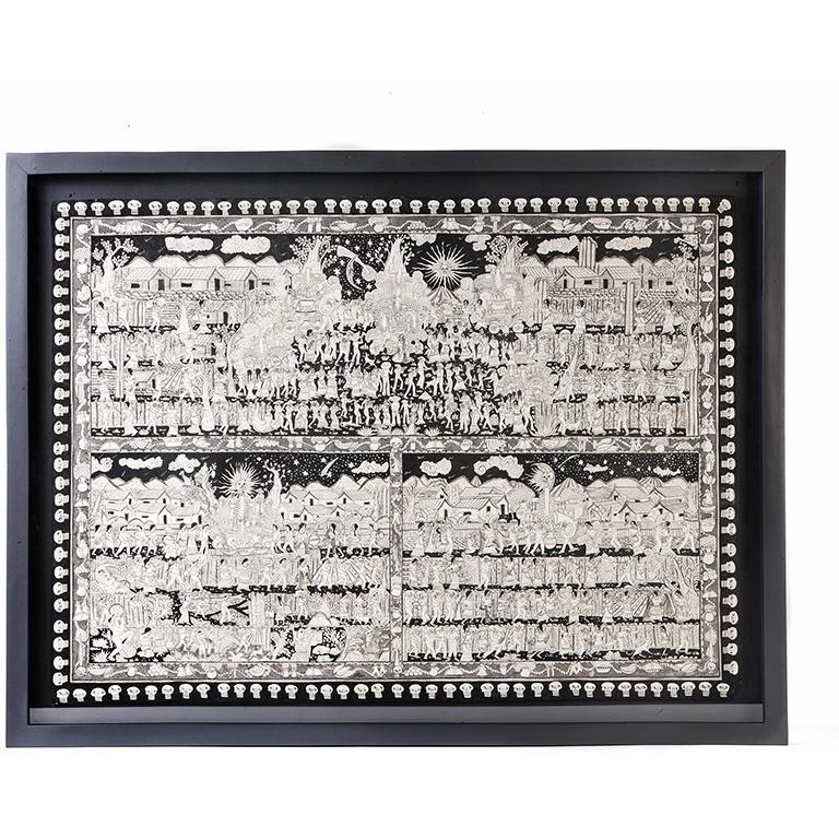 Ofrendas para mis muertos / Amate Paper Mexican Folk Art Painting Frame