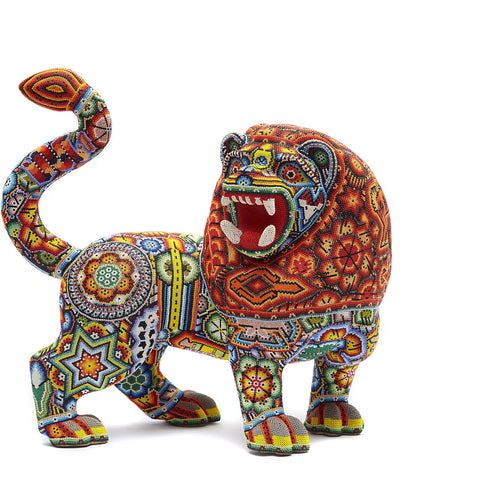 Leon - Lion - Hand Beaded - Mexican Huichol Art - Mexican Folk Art | Cactus Fine Art