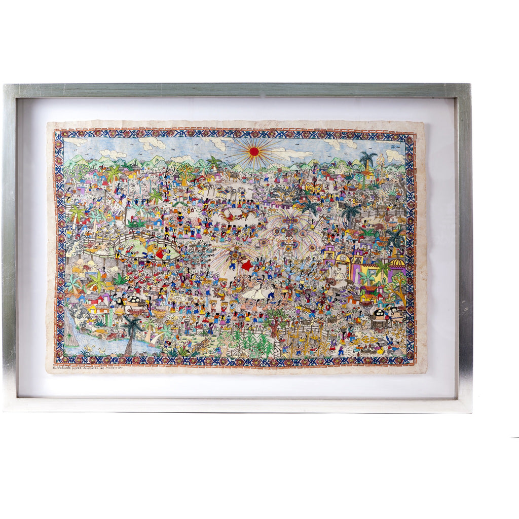 Mi Pueblo / Amate Paper Mexican Folk Art Painting Frame
