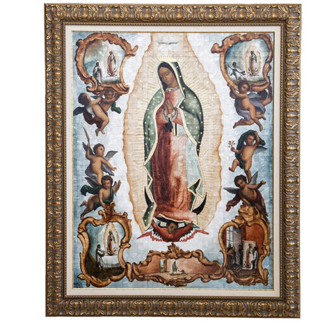 Virgen de Guadalupe Colonial en Concha / Mexican Folk Art Inlay Nacre Frame