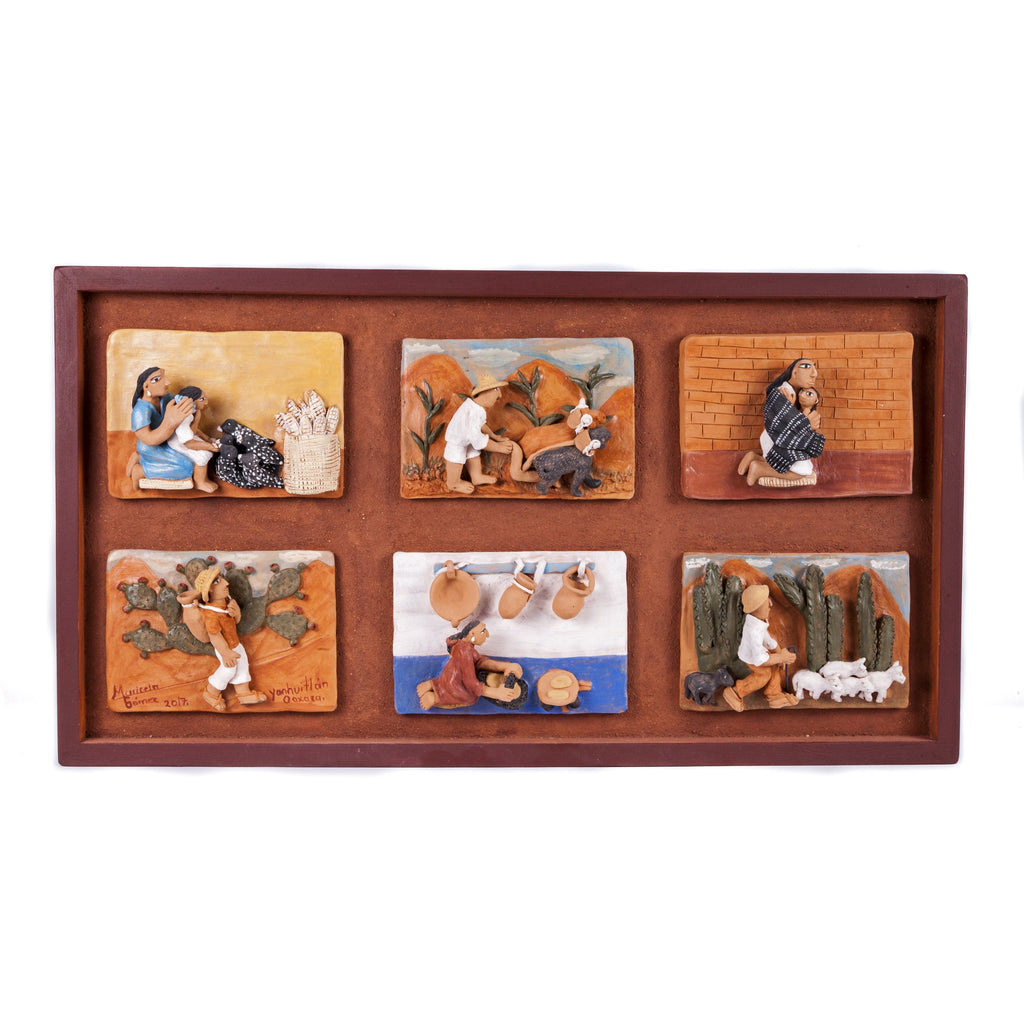 Historia de mi pueblo / Ceramics Mexican Folk Art Clay Frame
