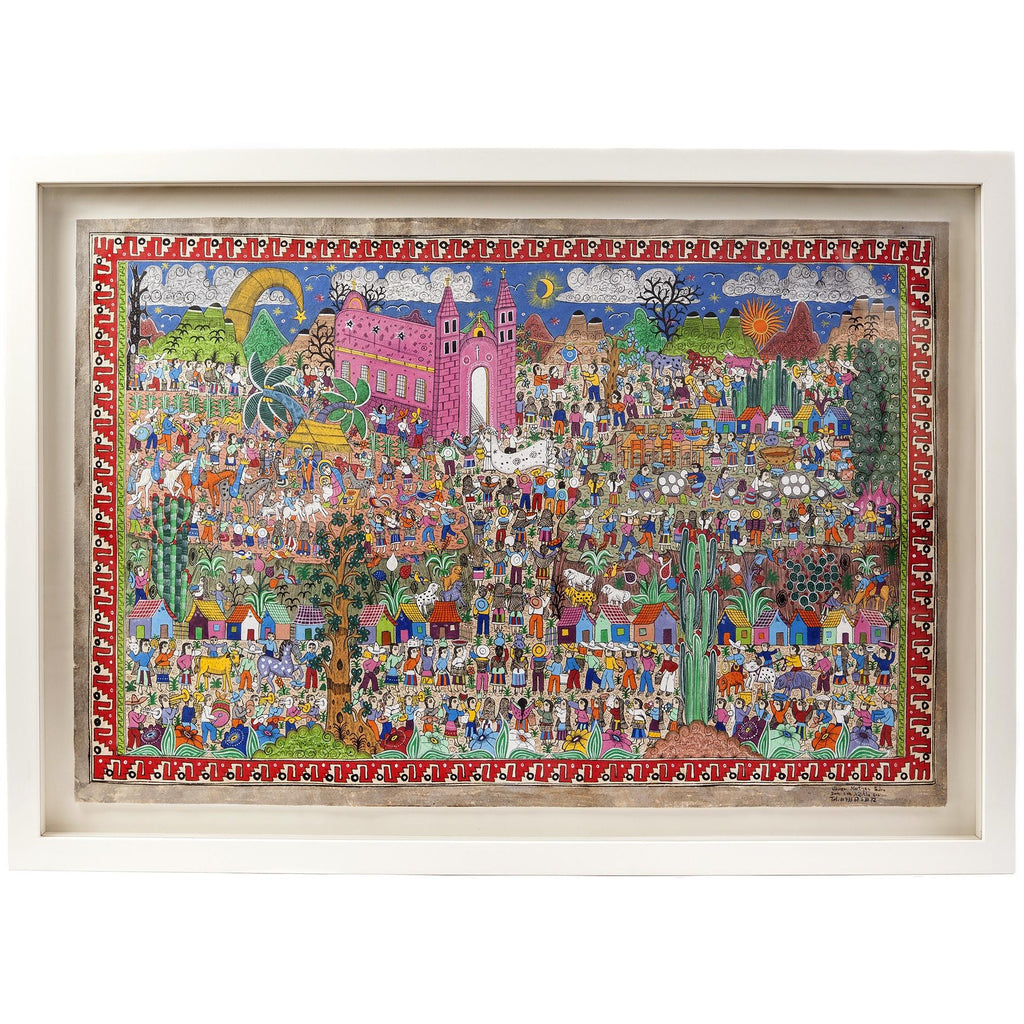 Nacimiento en Xalitla / Amate Paper Mexican Folk Art Painting Frame Nativity