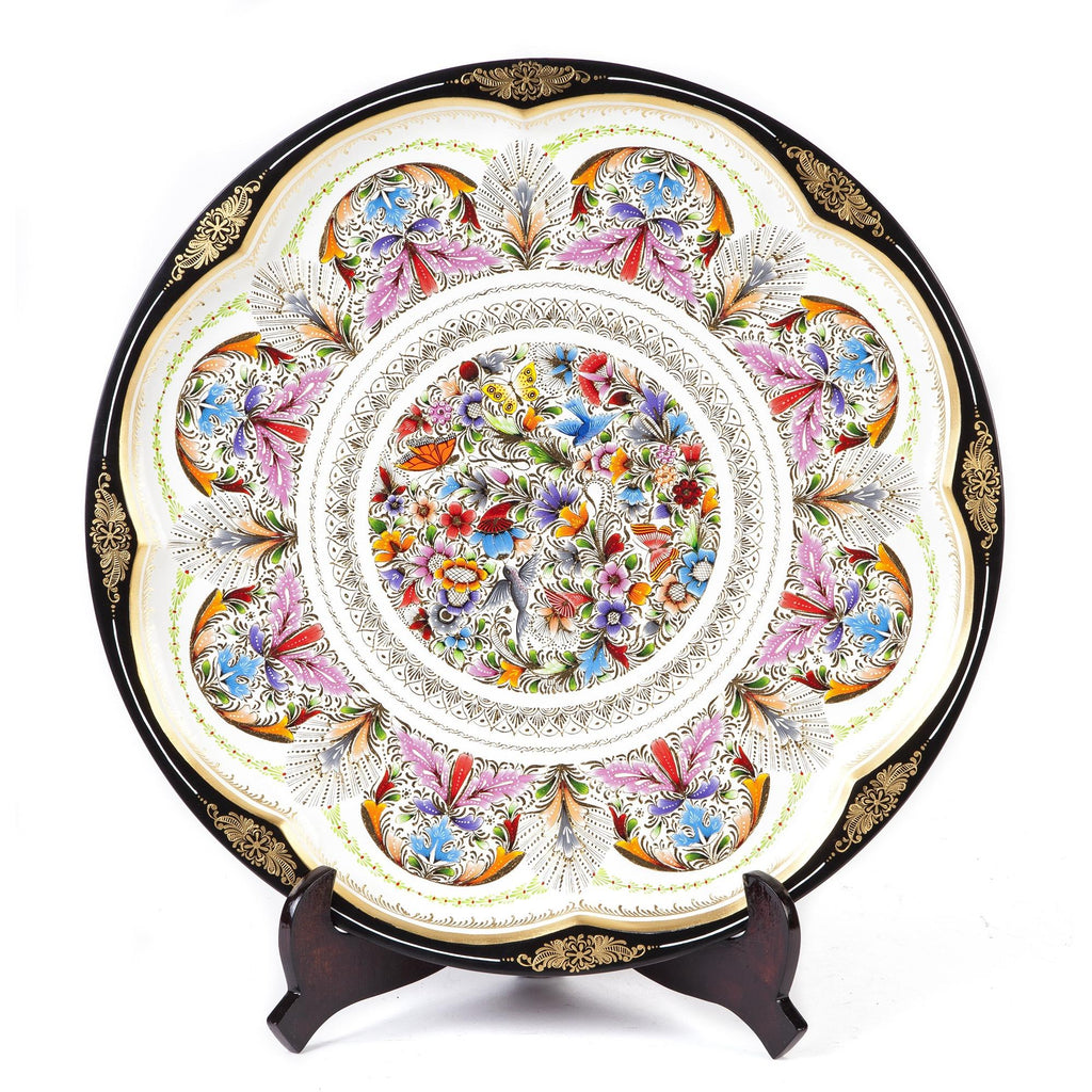 Platon Blanco en Flor / Woodcarving Lacquer Mexican Folk Art