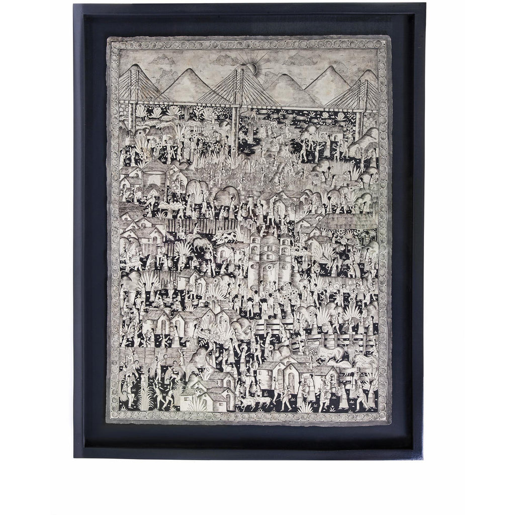 Vista de Xalitla / Amate Paper Mexican Folk Art Painting Frame