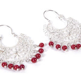 Arracadas con Piedra Roja Coral / Mexican Folk Art Silver Jewelry