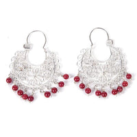 Arracadas con Piedra Roja Coral / Mexican Folk Art Silver Jewelry