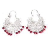 Arracadas con Piedra Roja Coral / Mexican Folk Art Silver Jewelry