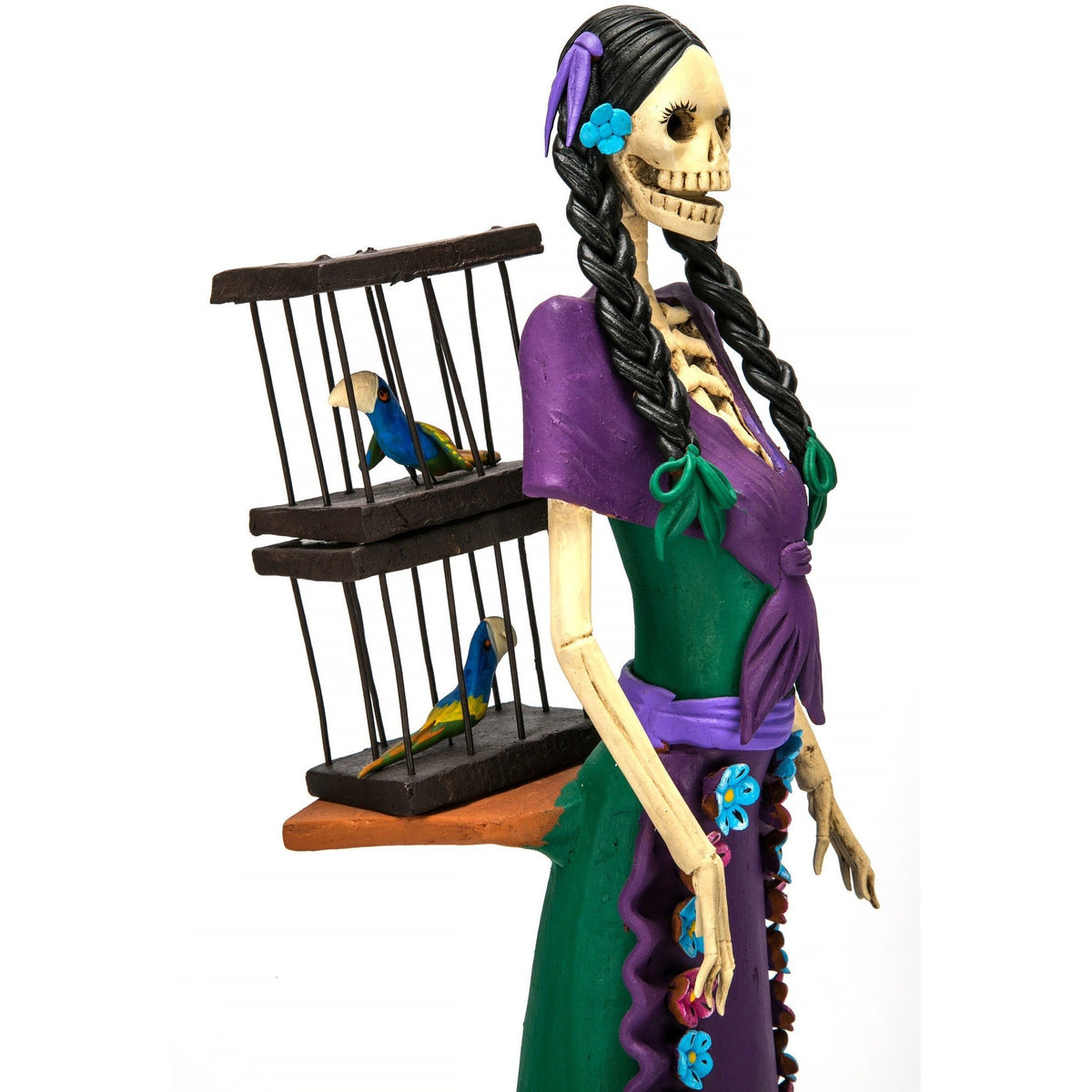 Catrina Vendedora de Aves / Mexican Folk Art Sculpture Featherwork and Ceramics