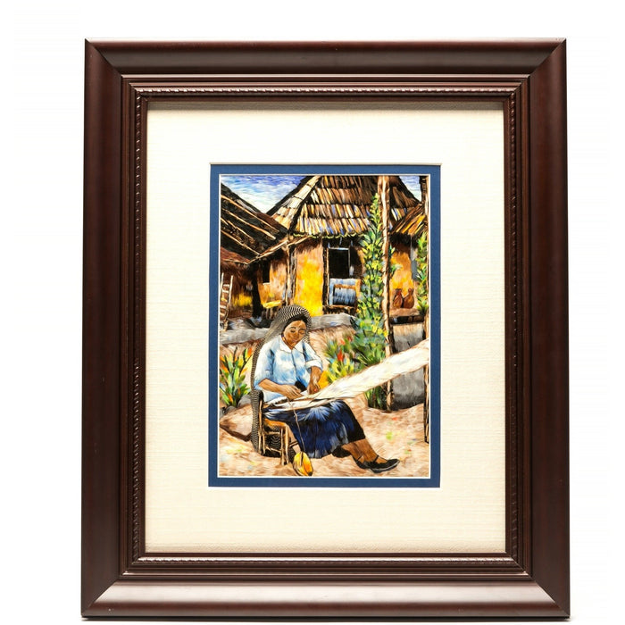 Trabajando en el Telar / Mexican Folk Art Featherwork Frame