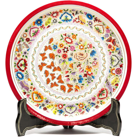 Platon Blanco y Rojo / Woodcarving Lacquer Mexican Folk Art