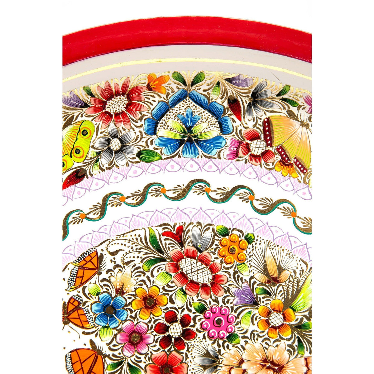 Platon Blanco y Rojo / Woodcarving Lacquer Mexican Folk Art