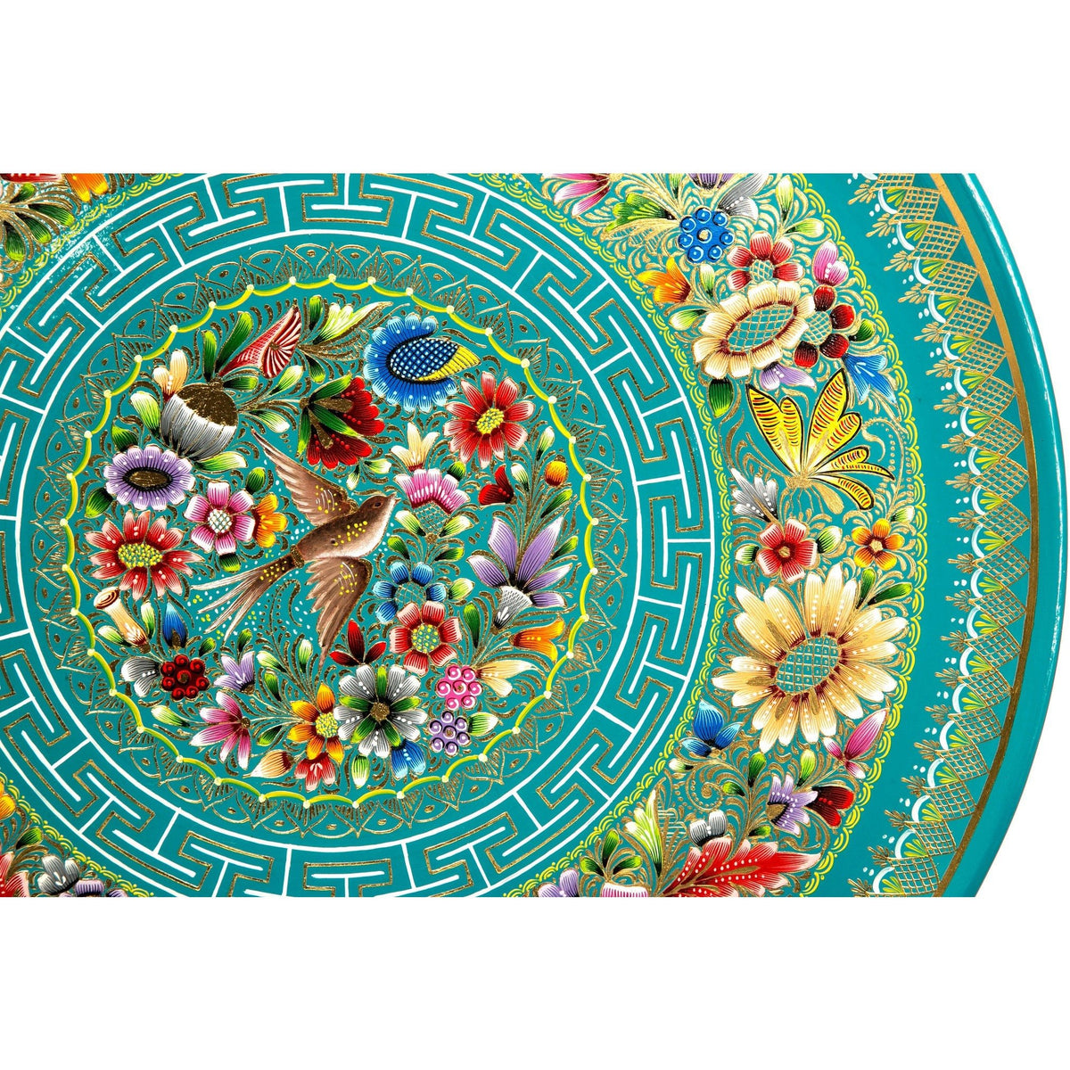 Plato Azul-Verde Perfilado en Oro / Woodcarving Lacquer Mexican Folk Art