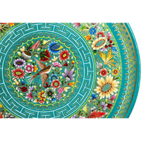 Plato Azul-Verde Perfilado en Oro / Woodcarving Lacquer Mexican Folk Art
