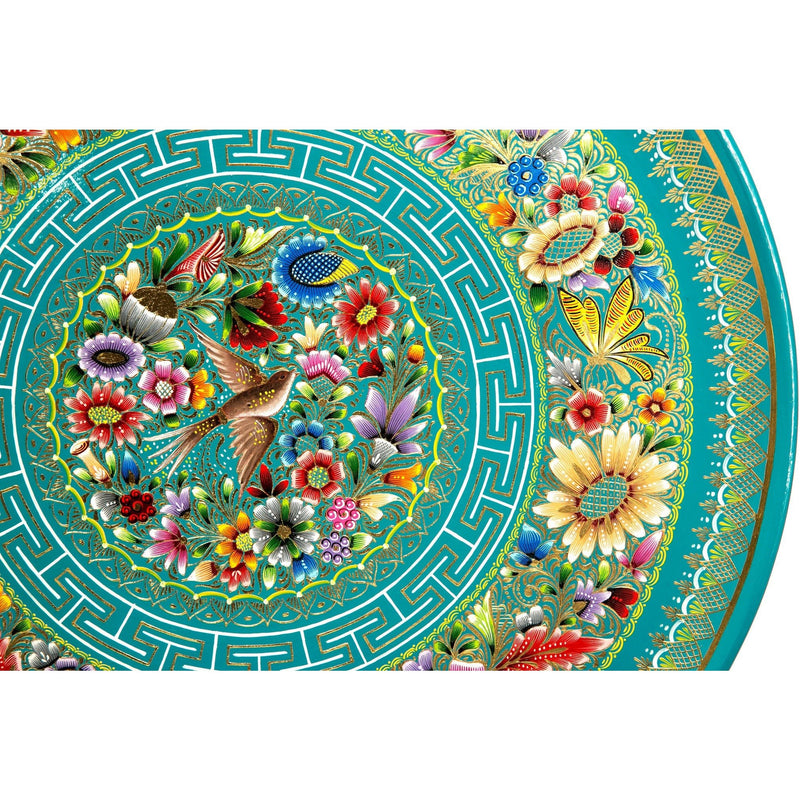 Plato Azul-Verde Perfilado en Oro / Woodcarving Lacquer Mexican Folk Art