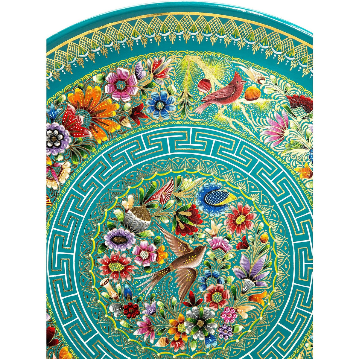 Plato Azul-Verde Perfilado en Oro / Woodcarving Lacquer Mexican Folk Art