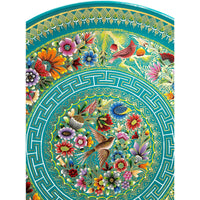 Plato Azul-Verde Perfilado en Oro / Woodcarving Lacquer Mexican Folk Art