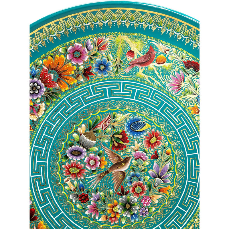 Plato Azul-Verde Perfilado en Oro / Woodcarving Lacquer Mexican Folk Art
