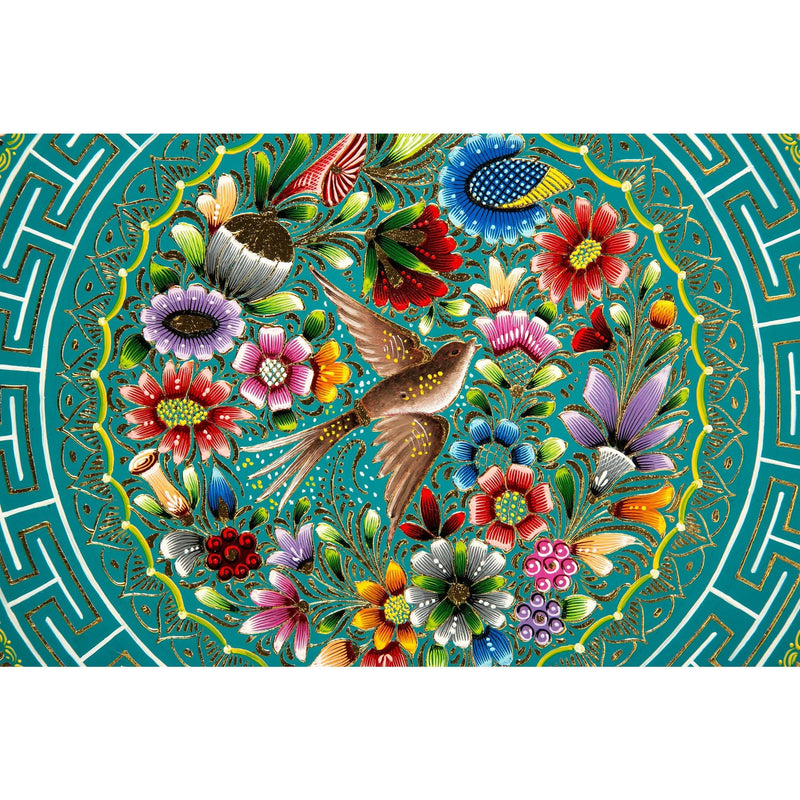 Plato Azul-Verde Perfilado en Oro / Woodcarving Lacquer Mexican Folk Art