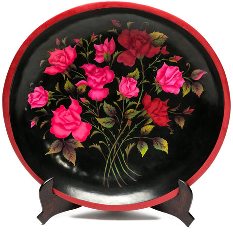 Batea con Rosas / Woodcarving Lacquer Mexican Folk Art