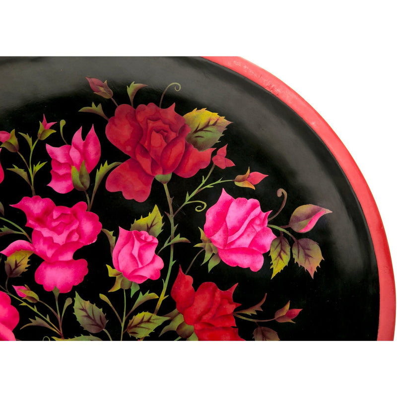 Batea con Rosas / Woodcarving Lacquer Mexican Folk Art