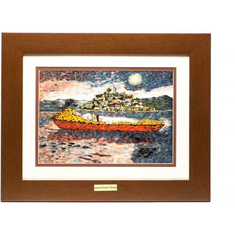 Janitzio en Noche de Muertos / Mexican Folk Art Featherwork Frame