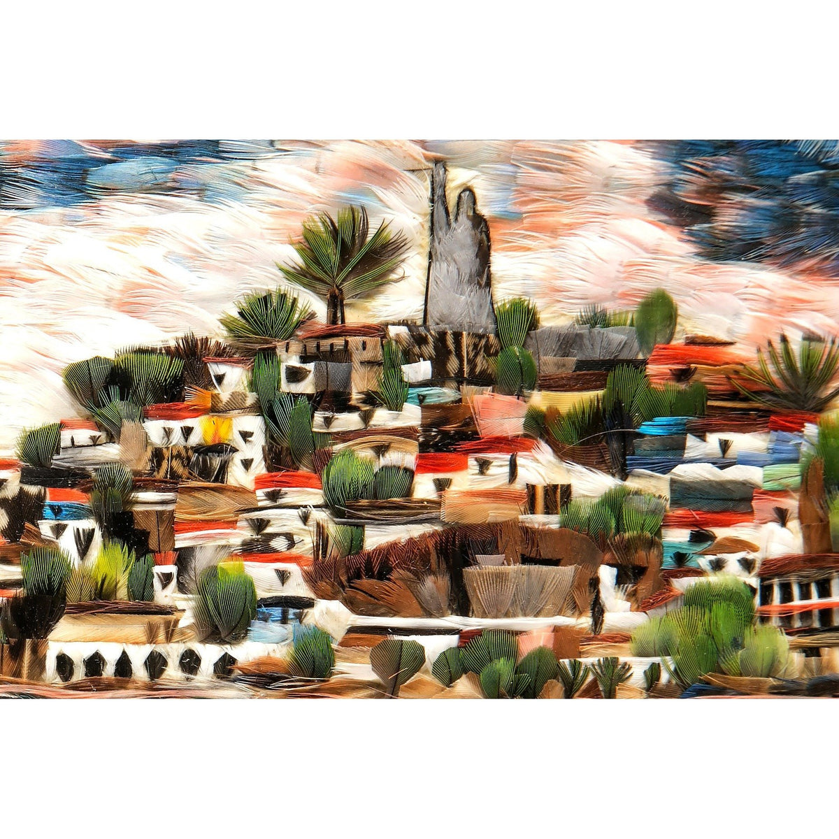 Janitzio en Noche de Muertos / Mexican Folk Art Featherwork Frame