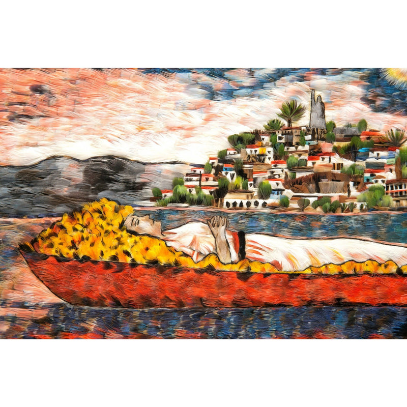 Janitzio en Noche de Muertos / Mexican Folk Art Featherwork Frame