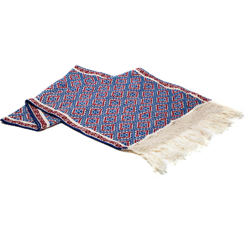 Rebozo Blanco Bordado Rojo Azul / Textiles Mexican Folk Art Shawl