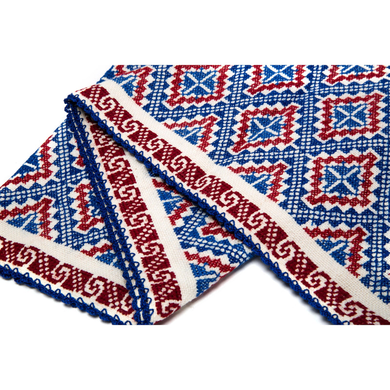 Rebozo Blanco Bordado Rojo Azul / Textiles Mexican Folk Art Shawl
