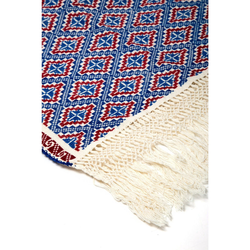 Rebozo Blanco Bordado Rojo Azul / Textiles Mexican Folk Art Shawl
