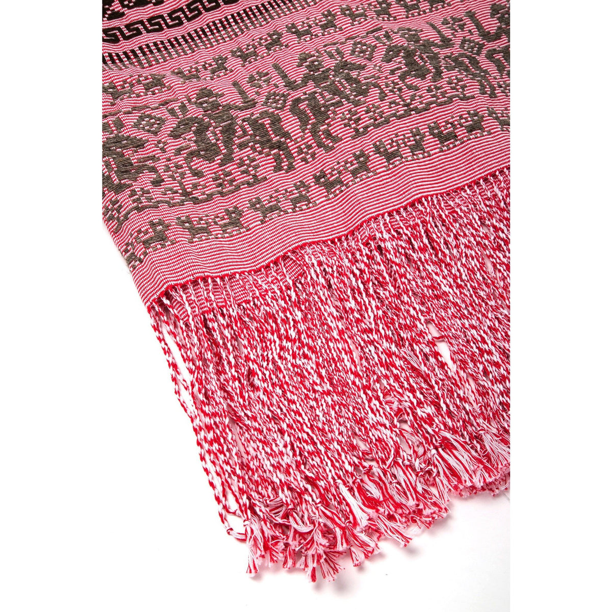 Gaban de Algodon y Lana Rojo / Textiles Mexican Folk Art Shawl