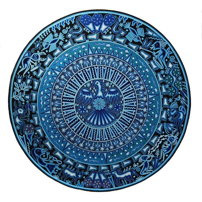 Huichol Indian "Wirikuta" -  Blue Yarn Painting - Mexican Huichol Art - Mexican Folk Art | Cactus Fine Art