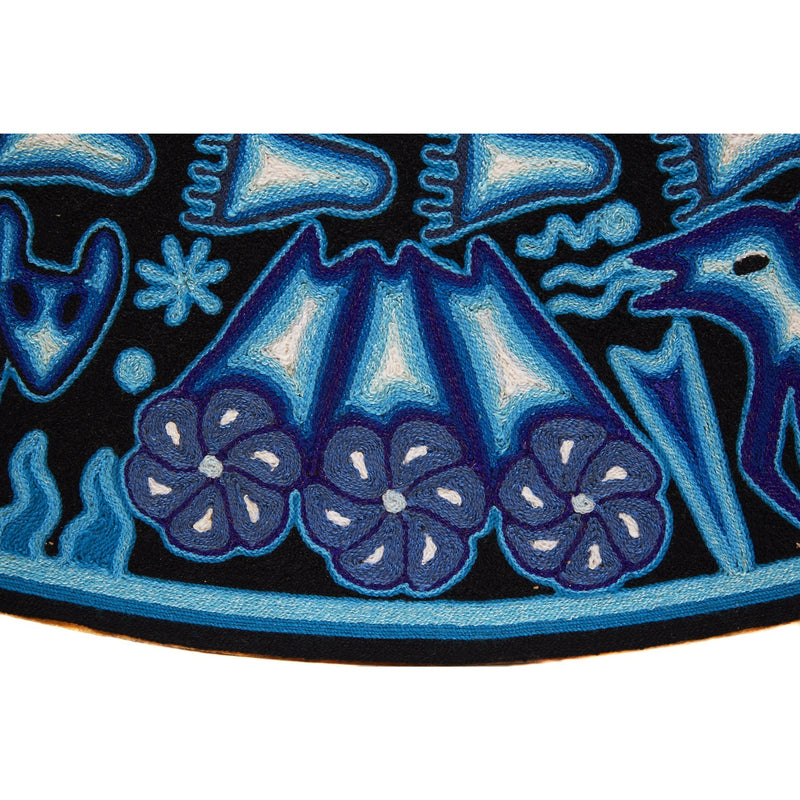 Huichol Indian "Wirikuta" -  Blue Yarn Painting - Mexican Huichol Art - Mexican Folk Art | Cactus Fine Art