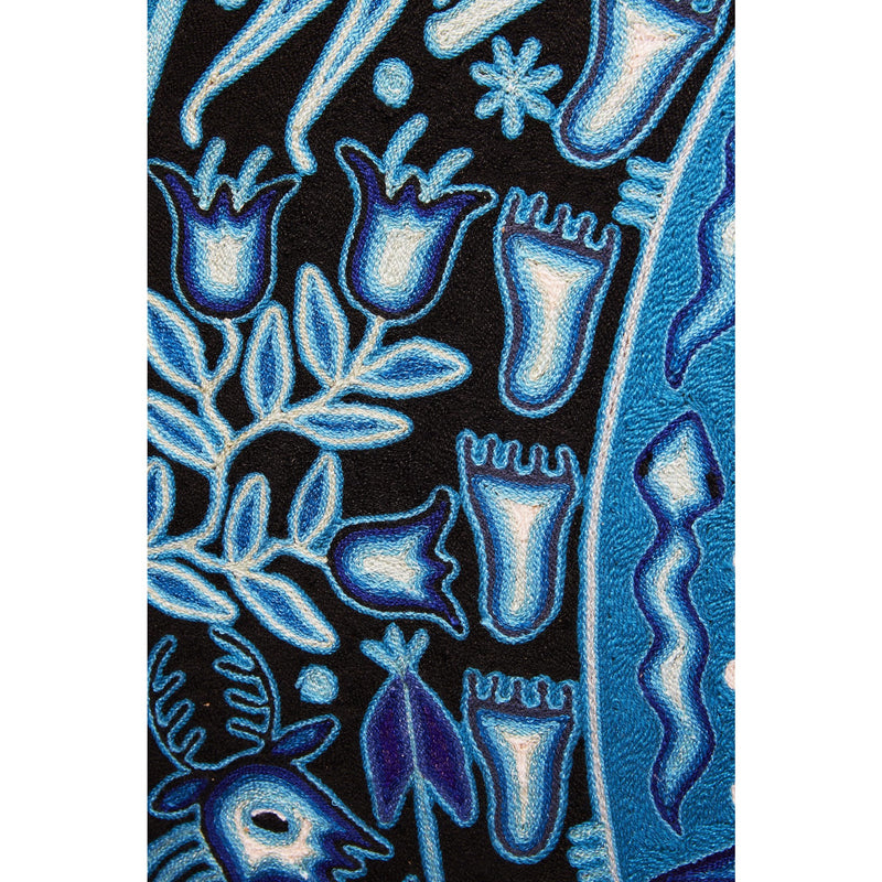 Huichol Indian "Wirikuta" -  Blue Yarn Painting - Mexican Huichol Art - Mexican Folk Art | Cactus Fine Art