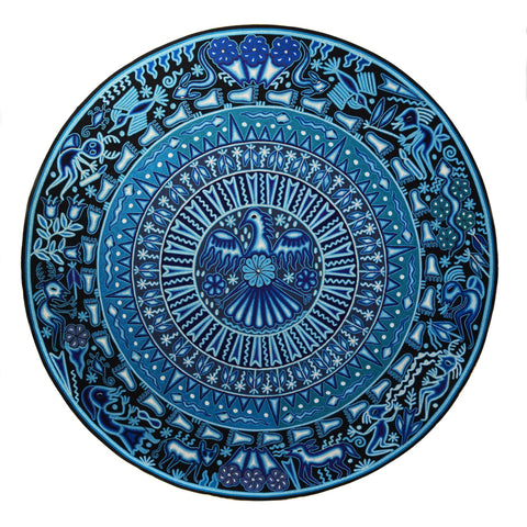 Huichol Indian "Wirikuta" -  Blue Yarn Painting - Mexican Huichol Art - Mexican Folk Art | Cactus Fine Art