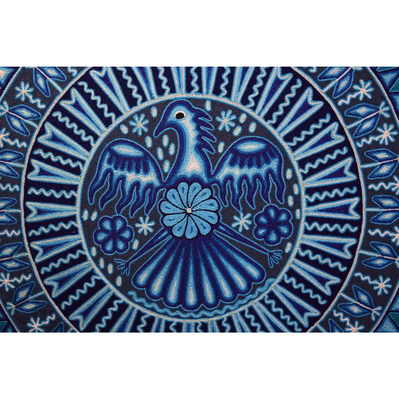 Huichol Indian "Wirikuta" -  Blue Yarn Painting - Mexican Huichol Art - Mexican Folk Art | Cactus Fine Art