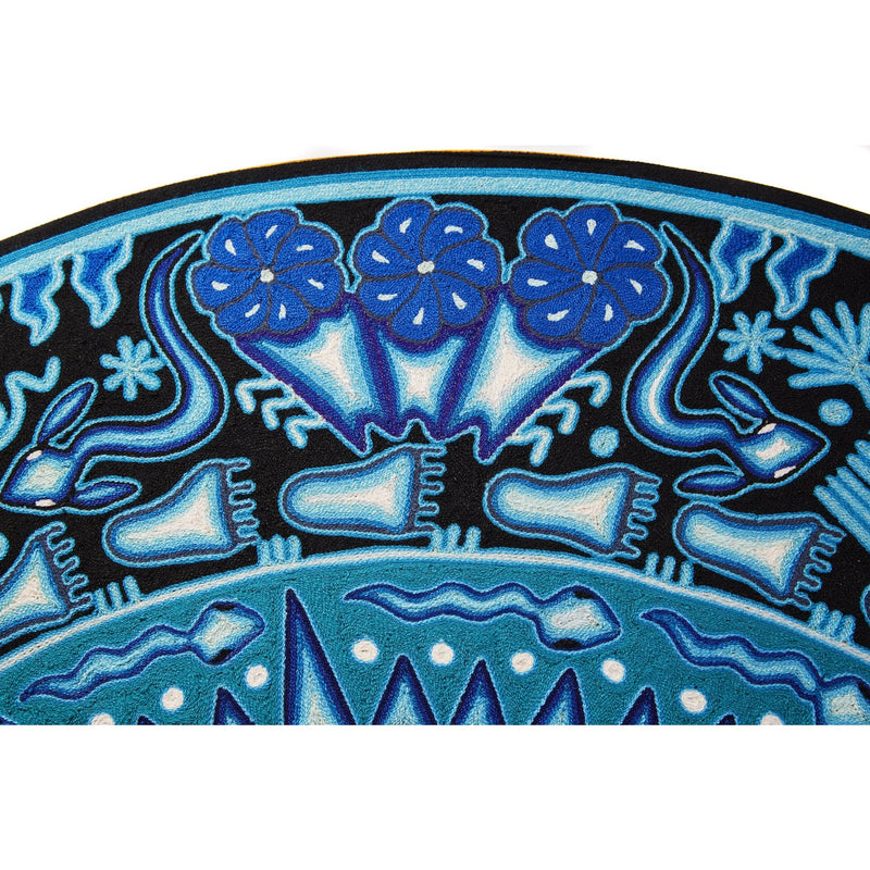 Huichol Indian "Wirikuta" -  Blue Yarn Painting - Mexican Huichol Art - Mexican Folk Art | Cactus Fine Art