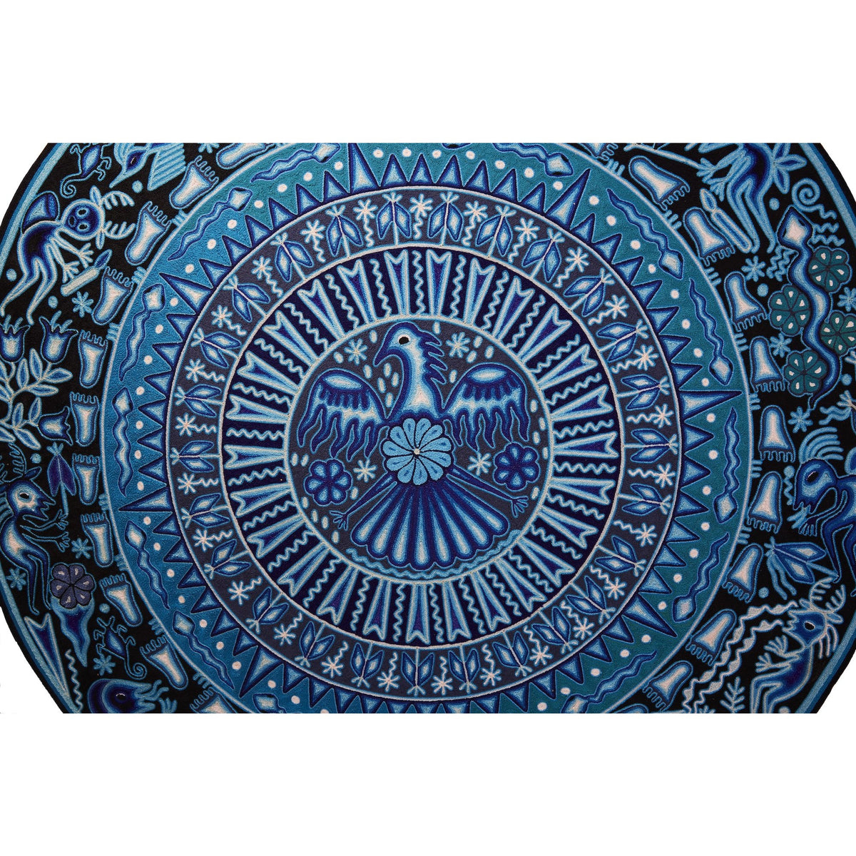 Huichol Indian "Wirikuta" -  Blue Yarn Painting - Mexican Huichol Art - Mexican Folk Art | Cactus Fine Art