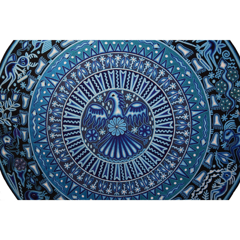 Huichol Indian "Wirikuta" -  Blue Yarn Painting - Mexican Huichol Art - Mexican Folk Art | Cactus Fine Art