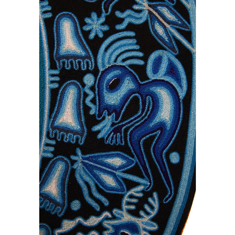 Huichol Indian "Wirikuta" -  Blue Yarn Painting - Mexican Huichol Art - Mexican Folk Art | Cactus Fine Art