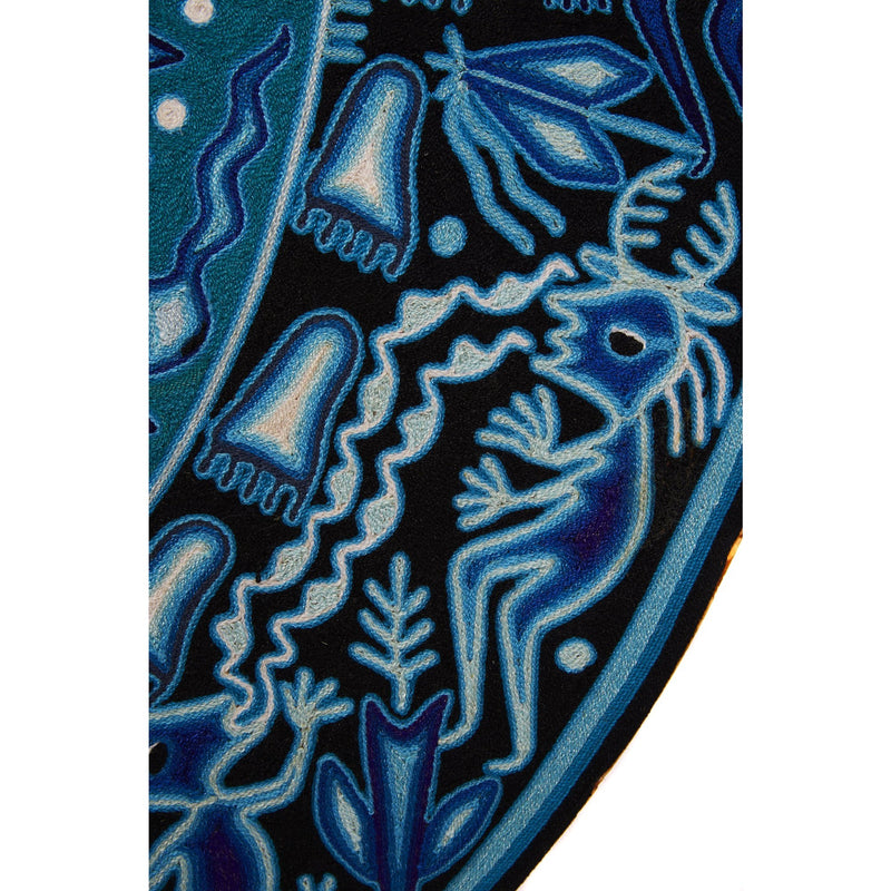 Huichol Indian "Wirikuta" -  Blue Yarn Painting - Mexican Huichol Art - Mexican Folk Art | Cactus Fine Art