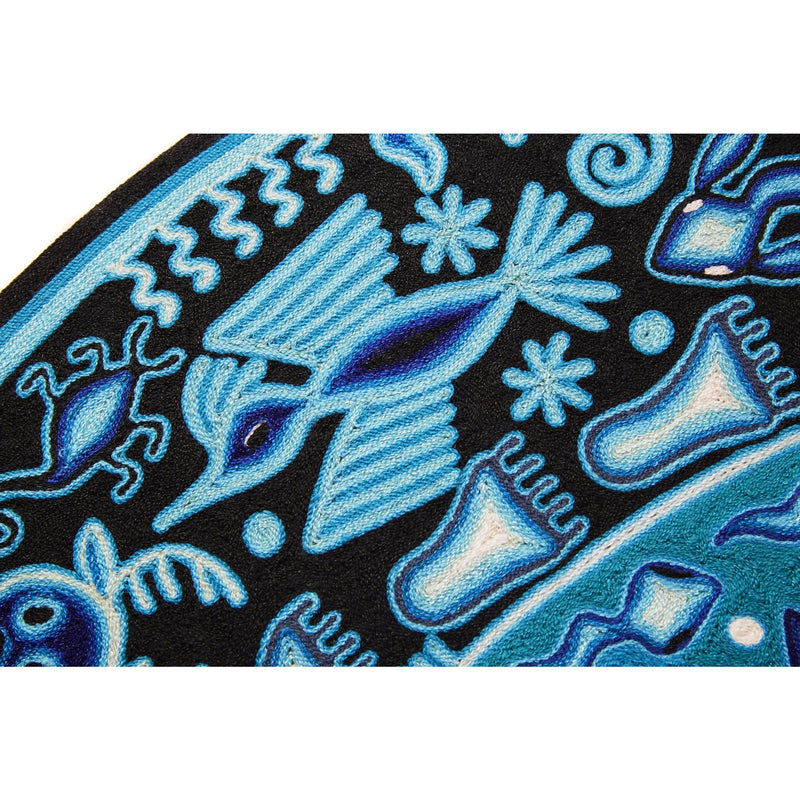 Huichol Indian "Wirikuta" -  Blue Yarn Painting - Mexican Huichol Art - Mexican Folk Art | Cactus Fine Art