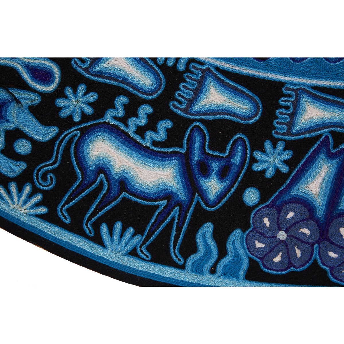 Huichol Indian "Wirikuta" -  Blue Yarn Painting - Mexican Huichol Art - Mexican Folk Art | Cactus Fine Art