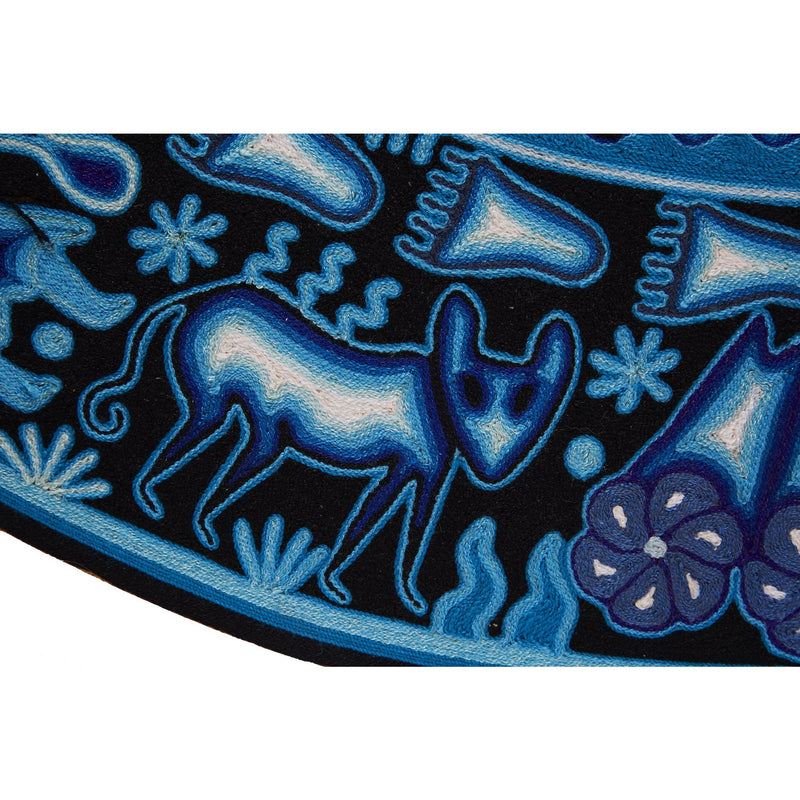 Huichol Indian "Wirikuta" -  Blue Yarn Painting - Mexican Huichol Art - Mexican Folk Art | Cactus Fine Art