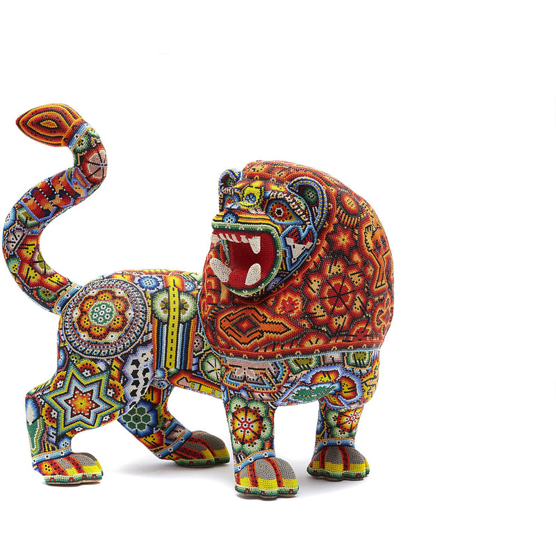 Leon - Lion - Hand Beaded - Mexican Huichol Art - Mexican Folk Art | Cactus Fine Art