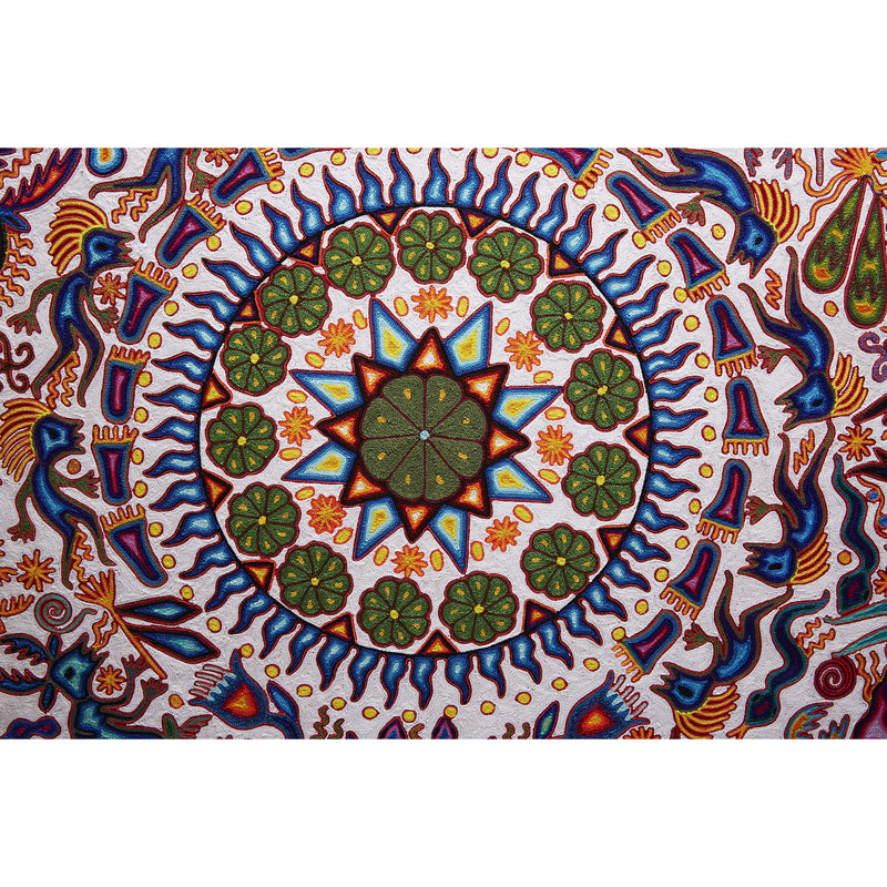 Huichol Indian "Tatewari" -  Multicolor Yarn Painting - Mexican Huichol Art - Mexican Folk Art | Cactus Fine Art