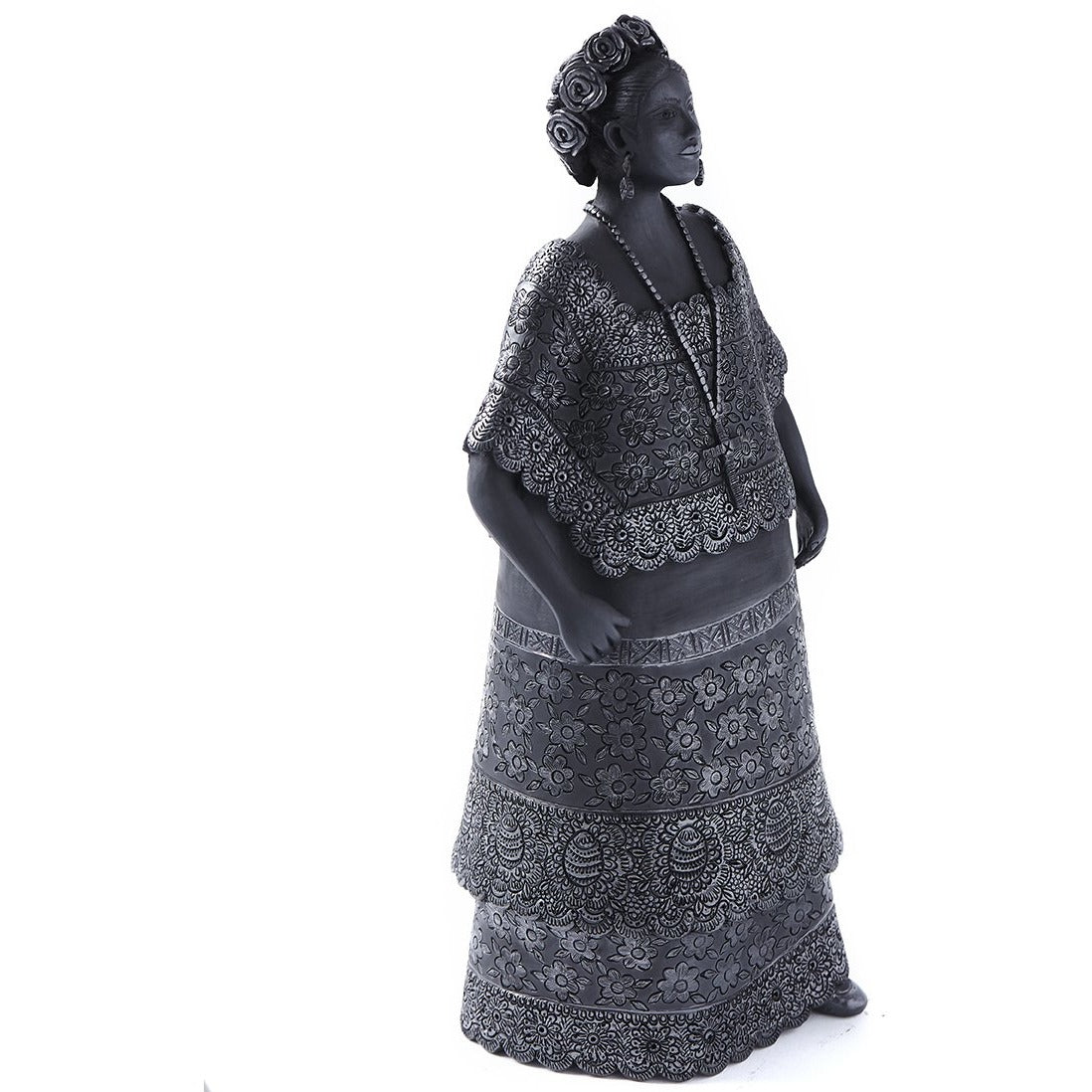 Traje Yucatan / Ceramics Black Clay Mexican Folk Art