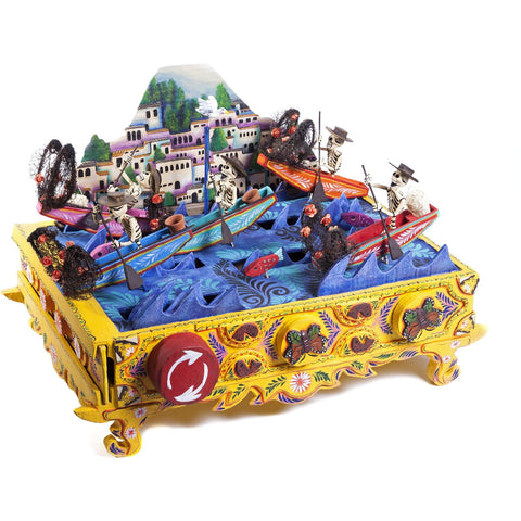 Pescadores en Dia de Muertos / Mexican Mechanical Folk Art Carton Sculpture