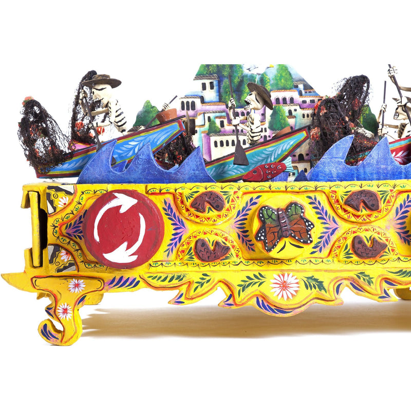 Pescadores en Dia de Muertos / Mexican Mechanical Folk Art Carton Sculpture