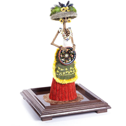 Catrina Dia de Muertos / Mexican Folk Art Sculpture Featherwork and Ceramics